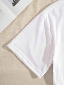 Novedad 2026: Camiseta de manga corta con cuello redondo y estampado de cóctel para mujer, 1 pieza, blanca, 100% algodón, fresca, informal, para vacaciones de verano. - Blanco - Ver 4