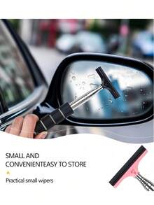 Retractable Car Side Mirror Wiper, Extendable Car Rearview Mirror Wiper, Retractable Car Glass Wiper, Cleaning Tool With Extendable Handle, Portable Accessory For Cleaning Car Interior And Exterior In Rainy And Foggy Weather, Portable Car Glass Cleaning Snow Brush, Length 21 Cm (8.2 In) To 98 Cm (38.6 In) (Max) - A - View 3