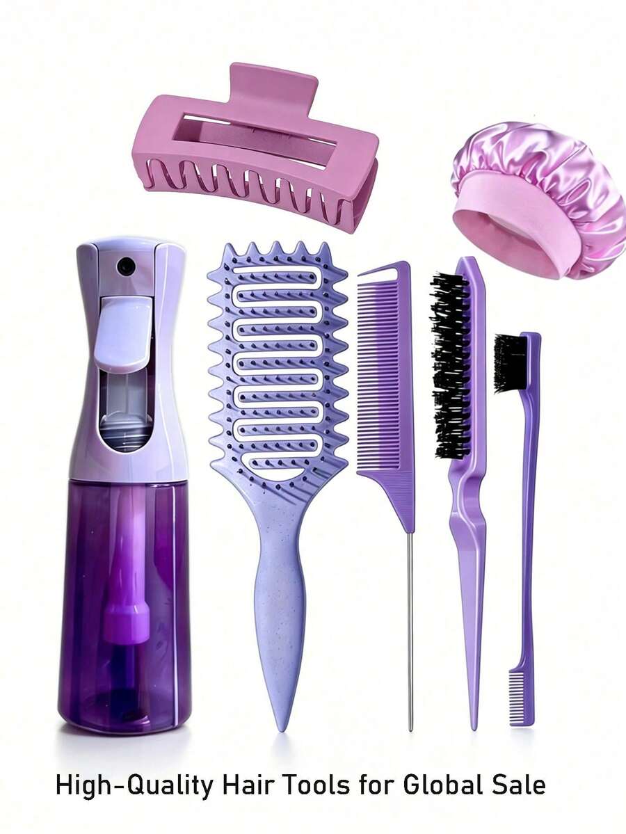 7/6/3 Pieceshair Styling Tool Set. Includes A 200ml Spray Bottle, Volumizing Comb, Rat-Tail Comb, Double-Edged Comb, Curling Comb, Hair Clips, And Precision Waterproof Shower Cap. - Multicolor - View 1