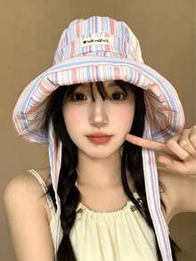 Mũ tai bèo kẻ sọc kiểu Hàn Quốc dễ thương, mũ che nắng mùa hè, mũ vành rộng mỏng nhẹ đa năng, mũ che nắng thường ngày - Nhiều màu - Xem 8