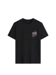 Camiseta de manga corta blanca de cuello redondo con estampado de letra romántica japonesa de flores de cerezo de moda simple y versátil, adecuada para mujeresPure Cotton Short-Sleeve Shirt - Negro - Ver 7