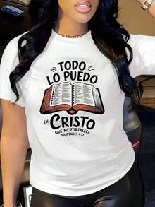 Camisetas gráficas 1 pieza Camiseta de fe cristiana para mujer con versículo bíblico de Filipenses 4:13 y diseño de Escritura en español - Camiseta blanca de manga corta informal para atuendo casual, regalos de cumpleaños y festivos, regalo para religiosos |   Estilo Casual |   Camiseta blanca de algodón para verano - Blanco - Ver 8