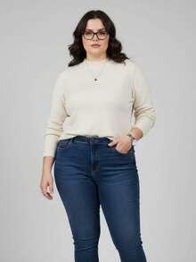 Vivi Women's Plus Size Wool Sweater For Cold Weather, Basic Knit, Long Sleeve - 米色 - 查看 2