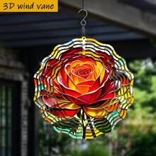 1个3D彩色玻璃旋转展示架，饰有盛开的红黄玫瑰，尺寸为25.5厘米/10英寸*25.5厘米/10英寸，带旋转挂钩，可360° DIY创意旋转装饰，风车造型，安装简便，适合作为圣诞节、万圣节和其他节日礼物（不含吊坠），款式随机。 - A - 查看 2