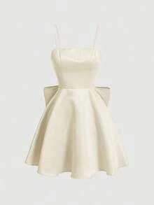 Vestido de tirantes elegante de unicolor y simple para uso diario de mujer - Albaricoque - Ver 7