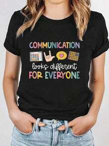 Vintage Camiseta de manga corta de verano para mujer con cuello redondo y estampado de lema, blusas gráficas casuales para mujerFashion 100% Cotton100% Cotton - Negro - Ver 6