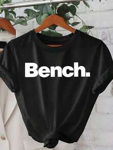 1 Pieza Moda Informal Para Hombres Y Camiseta de Mujer de manga corta minimalista moderno de Banco para mujer, primavera/verano - Blanca con gráfico es negro "Banco" camiseta de cuello redondo casual y cómoda para mujer, adecuada para primavera, verano, otoño, uso casual al aire Versátil, fácil de combinar, adecuado para el uso diario, estilo urbano, conjuntos de vacaciones, conjuntos de fin de semana. - Negro - Ver 6