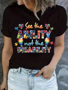 Plus Size Women's Casual T-Shirt With A Round Neck, Short Sleeves, And Slightly Stretchy Knit Material, Designed For Year-Round Comfort. Perfect For Everyday Wear. - 黑色 - 查看 1