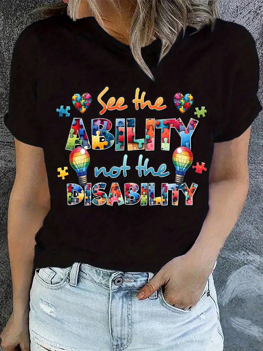 Plus Size Women's Casual T-Shirt With A Round Neck, Short Sleeves, And Slightly Stretchy Knit Material, Designed For Year-Round Comfort. Perfect For Everyday Wear. - 黑色 - 查看 1