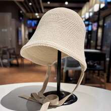 1 Piece Of Women's Crochet Bucket Hat, Fashionable Neck Strap Fisherman Hat, Breathable And Lightweight Summer Beach Travel Hat - Beige - View 11