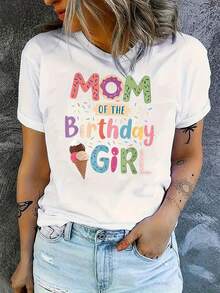 Women's Simple Casual Short Sleeve Sports T-Shirt With Round Neck And Creative Happy Birthday Graphic Print, Comfortable Top For Summer Vacation - 白色 - 查看 12