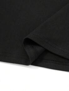 Camiseta con estampado de letras "SCHLAGER  BIE DARUM BIN ICH HIER", manga corta, cuello redondo, top casual para verano y primavera, ropa de mujer - Negro - Ver 4