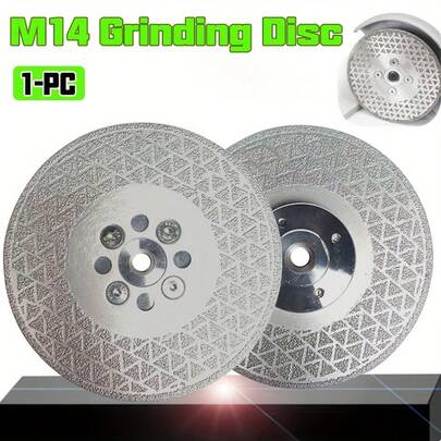 一个 4 英寸 M14 砂轮，适用于研磨花岗岩和大理石，M14 双面真空钎焊砂轮，用于研磨大理石、混凝土、瓷砖等。