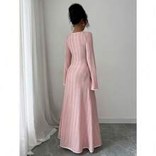 Vestido de manga larga simple de estilo de alta gama, vestido de moda diario para mujeres otoño e invierno - Rosa - Ver 4