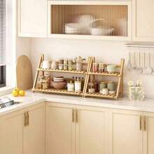 BZP9 1 pieza Organizador de estante plegable de bambú para encimera de cocina, estantería de almacenamiento multifunción compacta para uso doméstico - Marrón 50 cm - Ver 7