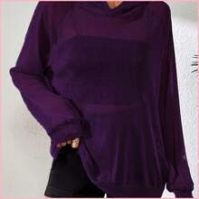 Lightweight And Sheer Elegance Hooded Top - Blue - View 2
