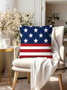 1pc Patriotic American Flag Linen Pillow Cover - 4th Of July Decorative Throw Cushion Case With Stars And Stripes Design, Zippered Closure, Machine Washable For Sofa, Couch, Or Bed (Single Side, No Insert - 1pc - View 5