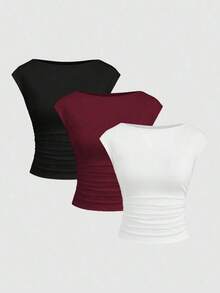Set de 3 piezas Camiseta/Camiseta de manga corta ajustada, transpirable y que absorbe la humedad con espalda descubierta para mujeres - Multicolor 13 - Ver 1