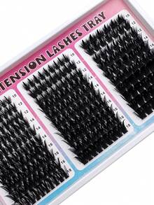 300D/200D/160D/100D/60D Spiky Cluster Eyelash Extension, 180pcs/260pcs Thick Spiky Realistic False Eyelashes 10-18mm Super Fluffy D-Curl Unique Spiky Cluster Fairy Lashes DIY Home Use - D - 查看 3