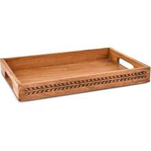 Nirman Serving Trays Acacia Wood Engraved Designer Tray With Handles | Elegant Gift For Home Decor, Hosting, Parties - 棕色 - 查看 2