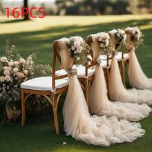 16pcs/Set Pita Hiasan Kursi Pernikahan Romantis, Pita Chiffon Panjang 20*275cm/7.8*108in untuk Lorong Pernikahan, Upacara, Resepsi, Gereja, Pesta, Dekorasi Luar Ruangan - Sampanye - View 11