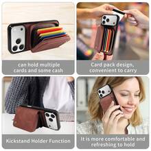 Wallet Zipper Card Holder Phone Case, RFID Blocking & Shockproof Protective Leather Cover With Stand Function, Compatible With IPhone 17Pro Max, 17Pro, 17Air, 17, 15, 16 ProMax, 14 Pro, 13, 12, 11, - Brown - View 9