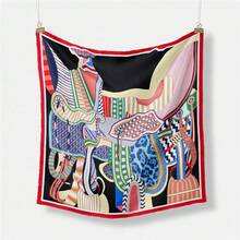 Bufanda cuadrada de marca de sillín para mujer, pañuelo de seda nuevo, diadema de lujo, Hijab, Foulard, 53cm - OP69-1 - Ver 7