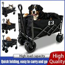 Outdoor Folding Camping Cart | Large-Capacity Portable Camp Cart | Equipped With All-Terrain Wheels | Utility Cart, Garden Cart, Sports & Camping | Black Lightweight Portable Cart For Groceries, Shopping, Gardening, Camping, And The Beach - 黑色-便攜式家用折疊購物車-迷你款 - 查看 2