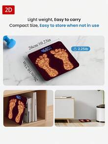 1 pieza Báscula electrónica con pantalla LED, báscula de baño con huella plana 2D, plataforma de pesaje decorativa - Adecuada para uso a largo plazo, satisface las necesidades de pesaje en el hogar, regalo de Navidad, Año Nuevo y Día de San Valentín, utiliza pilas AAA (pilas no incluidas) - Multicolor - Ver 4