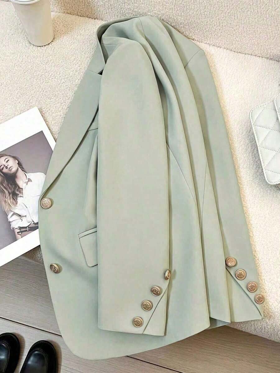 Blazer casual de unicolor para mujer, primavera - verde pálido - Ver 1