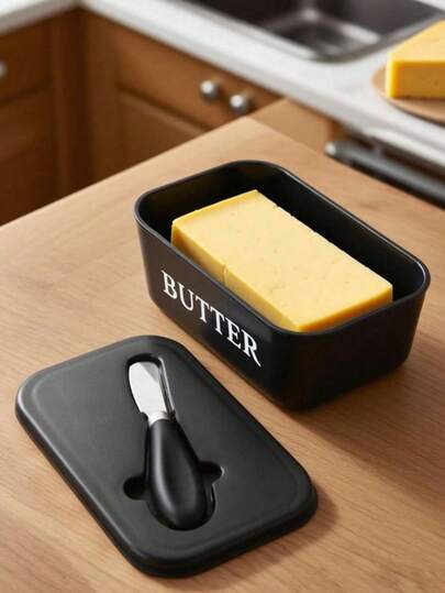 1pc Plastic Butter Dish With Butter Knife And Lid, Butter Storage Container For Kitchen Baking And Gifting, Sealed Butter Holder To Cover Countertop Or Refrigerator, Dishwasher,Gifts For Friends, Gifts For Girlfriends, Gifts For Family Members, Gifts For Teachers, Gifts For Colleagues, World Cup Gifts, Graduation Gifts, Wedding Gifts, Back-To-School Gifts