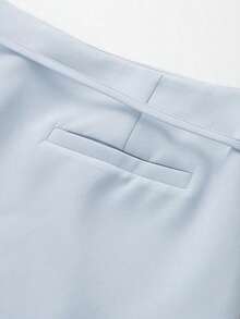 Falda pantalón negra de unicolor minimalista para uso casual, oficina y viajes, con hebilla y cinturón, para verano - Celeste - Ver 5