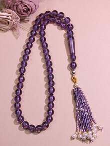 1 pieza Nuevo colgante con borla de perla pequeña, 45 piezas Cuentas de oración de Ramadán de 10mm, Rosario de recitación diaria de Ramadán, Regalo de Ramadán, Accesorio religioso unisex - Multicolor - Ver 2