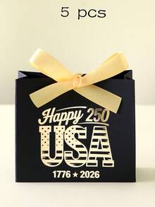 250th Independence Day Happy USA Foil Gift Bag, American National Day Party Souvenir Box, July 4th Holiday Decor Red Blue White Paper Bag, Summer Celebration Favor Packaging With Bow Design, Patriotic Metallic Feel Party Supplies - View 16