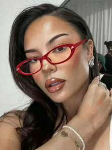 Small Frame Cat Eye Glasses Frame For Women, European And American INS Style Glasses, Korean Letter α Minimalist Glasses Frame, - Red - View 1