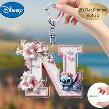 Disney 2D飞机，2D飞机印刷，1个迪士尼亚克力钥匙扣，26个英文字母，史迪奇粉色花朵图案设计，可爱包包钥匙扣，情侣钥匙扣，汽车钥匙扣，史迪奇粉丝生日礼物，2D飞机，节日完美之选 - 彩色 - 查看 31