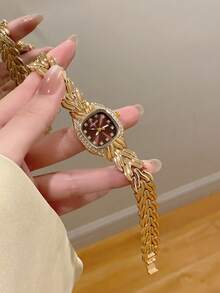 1 chiếc đồng hồ đeo tay nữ nhỏ nhắn, tinh tế, thanh lịch, thời trang, cá tính, sang trọng, đồng hồ thạch anh siêu mỏng hình vuông tối giản, phù hợp để đeo hàng ngày, quà tặng sinh nhật. - Vàng - Xem 6