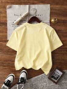 1 Piece Women's Short Sleeve Crew Neck Summer T-Shirt With "Sleeping Cat" English Letter Print, Suitable For Summer, Beach, Street, And Everyday Wear. Stylish Y2K Vacation Top, Casual Summer Outfit, Women's Holiday Wear. Pure-Cotton - 杏色 - 查看 4