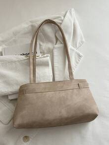 Damen Retro Jeans Umhängetasche, Y2K Schnallen Design Unterarmtasche, Vintage Jeans Handtasche, Große Kapazität Lässig Baguette Tasche, geeignet für den täglichen Gebrauch - Khaki - Übersicht 5