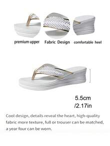 Sandalias de cuña con tira trasera y pedrería de lujo ligero, suela blanda antideslizante de 5.5cm, cómodas y versátiles para playa, desplazamientos y vacaciones - Blanco - Ver 9
