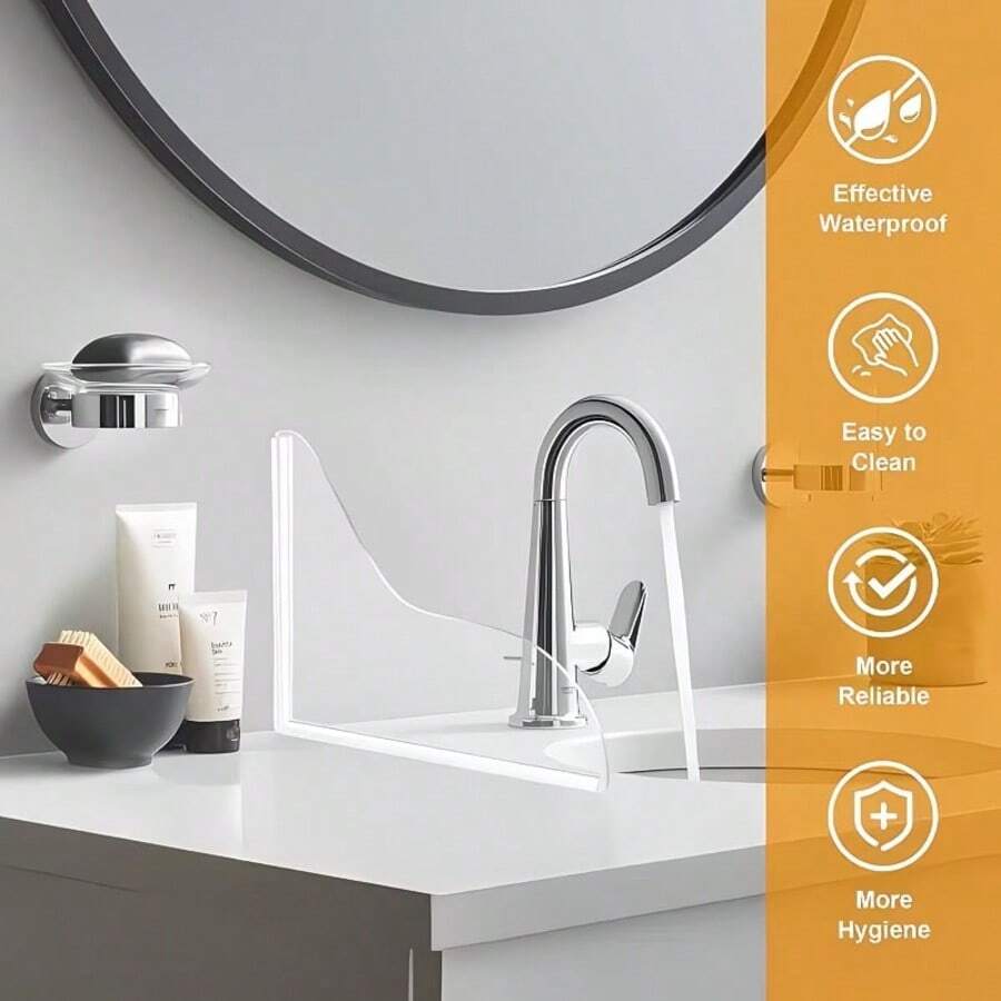 2pcs/4pcs Transparent Acrylic Bathtub Splash Guard, Curved Waterproof Design, Easy Installation With Self-Adhesive Strips, No Tools Required - Improve Bathroom Safety And Cleanliness - Multicolor - View 1