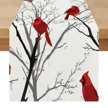1pc American Country Style Table Runner, With Northern Cardinal Elements, Suitable For All Seasons. Can Be Used On Dining Table, Coffee Table, Sideboard, TV Stand, Vanity, Nightstand, As Well As For Weddings, Afternoon Tea, Birthday Parties, Holiday Gatherings, And More. - Multicolor - View 13