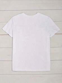 Camiseta de Verano Blanca para Mujer, Cuello Redondo, Manga Corta, Casual, con Estampado de Letras y Tacón Alto - Blanco - Ver 2