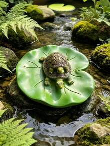1pc Floating Turtle In Lotus Pond Decor, Resin Slouchy Turtle Statue Suitable For Pond, Swimming Pool, Yard, Outdoor Decoration, Cute Turtle Figurine Gift For Turtle Lovers - Multicolor 1 - View 2