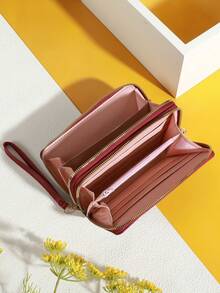 Billetera clásica, cartera de embrague de gran capacidad con cremallera, 8 ranuras para tarjetas y múltiples compartimentos, elegante correa de muñeca - Multicolor - Ver 9