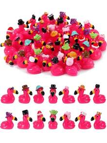 200pcs Mini Resin Flamingo Figurines, Glitter Pink Flamingo With Hat Decor, Suitable For DIY Fairy Garden, Micro Landscape, Valentine's Day, Christmas, Wedding, Sensory Box, Collection Display, Car Interior Accessories (Random Style) - Multicolor - View 1