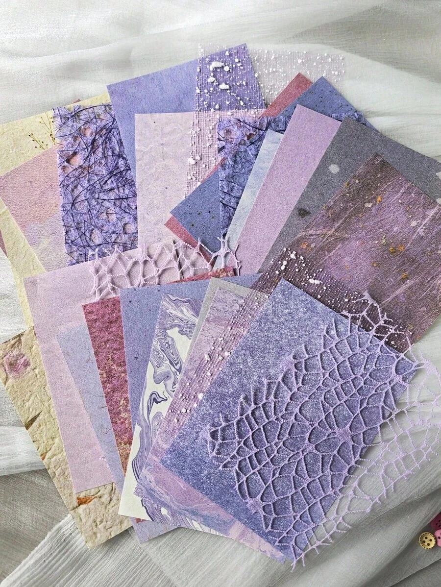 1pack Texture Mixed Material Scrapbook Paper, 26 Sheets Vintage Decorative Material,School Supplies,Back To School - 多色 2 - 查看 1