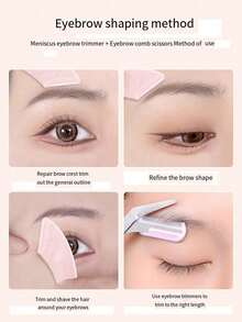 1/2 piezas Juego de herramientas para el cuidado de las cejas, que incluye navaja de cejas angulada y tijeras de cejas con peine, adecuado para principiantes, accesorio unisex - Multicolor - Ver 3