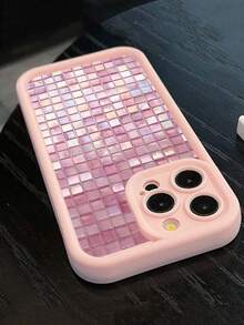 Capa para celular com estampa xadrez em ágata rosa brilhante, compatível com iPhone 17, 17 Pro, 17 Air, 17 Pro Max, 11, 11 Pro, 11 Pro Max, 12, 12 Pro, 12 Pro Max, 13, 13 Pro, 13 Pro Max, 14, 14 Pro, 14 Plus, 14 Pro Max, 15, 15 Pro, 15 Plus, 16, 16 Pro, 16 Pro Max e 16 Plus. - Preto - Ver 3