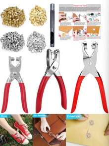 Bộ dụng cụ bấm khoen kim loại 101/202/402 chi tiết - Khoen kim loại 4.5/6/12mm kèm vòng đệm, kìm bấm tay và dụng cụ đục lỗ, bộ khoen vàng/bạc dùng cho da, thắt lưng, giày dép, đồ thủ công và sửa chữa vải. - Nhiều màu - Xem 13